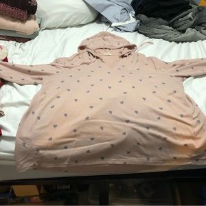 Pink with gray hearts hoddie flowy with back design 2x bit can fit 4x